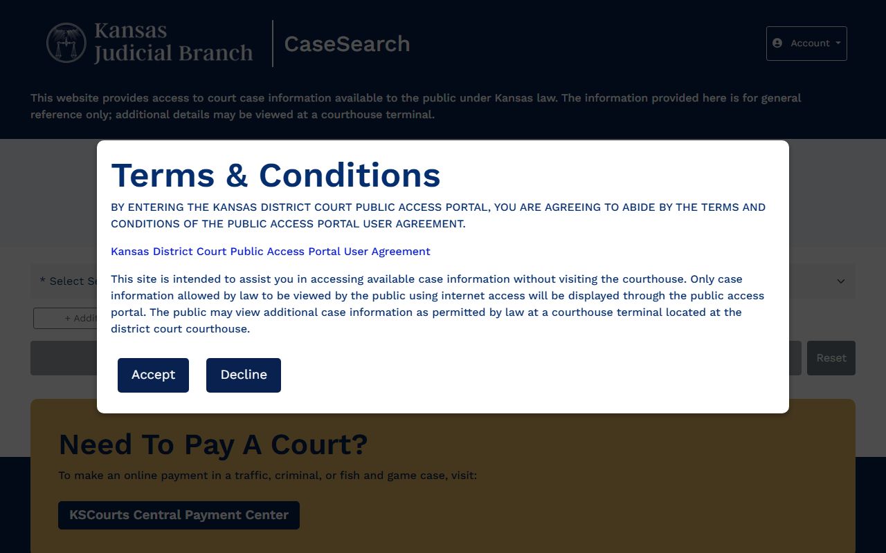 Kansas Case Search portal for Trego County court records after a jail arrest