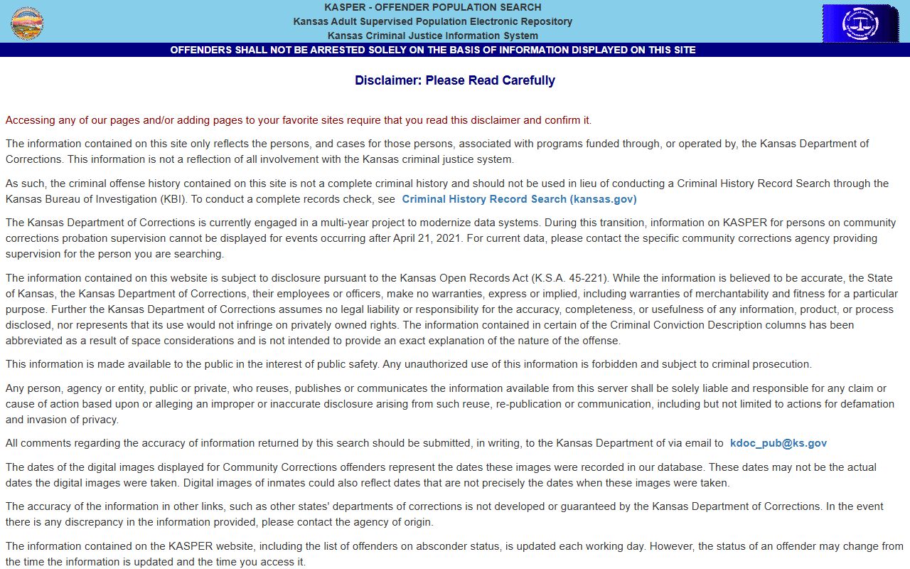 Kansas KASPER inmate search for Trego County state prison lookup