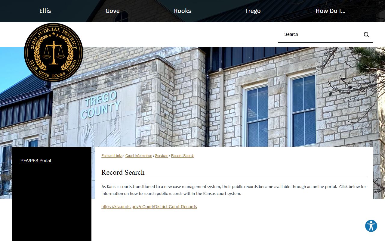 Trego County court records after arrest record search page from the 23rd Judicial District